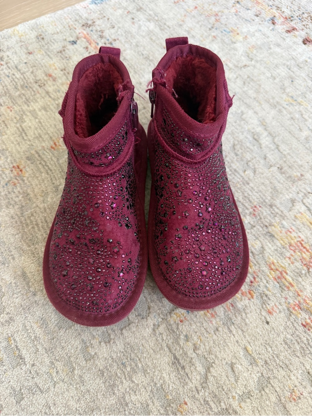 Mia Girl Burgundy Rhinestone Faux Fur Ankle Boots Size 13